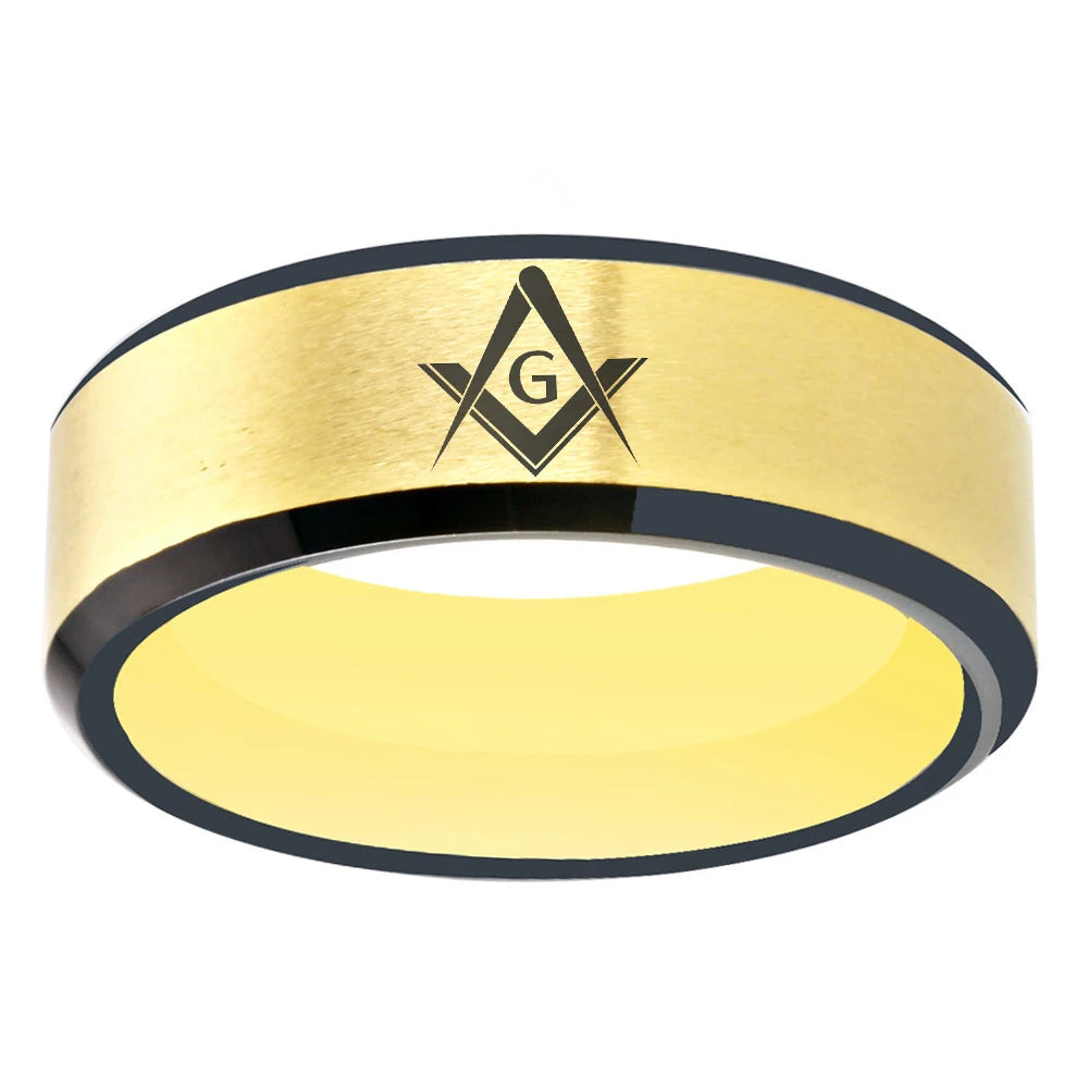 Master Mason Blue Lodge Masonic TUNGSTEN Ring - Yellow