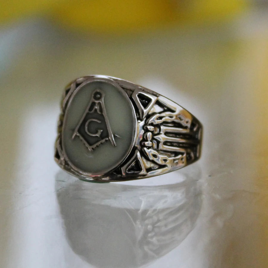 Master Mason Blue Lodge Masonic Glowing Ring - Silver Color