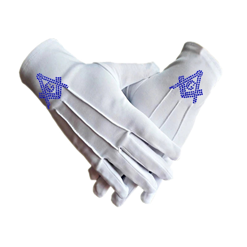 Master Mason Masonic High Quality Rhinestone Gloves - Square & Compass