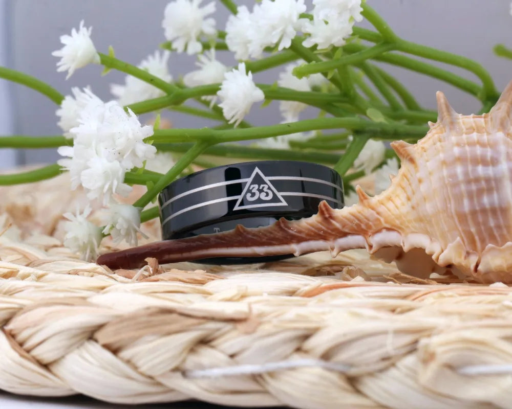 Scottish Rite 33 Degree Masonic TUNGSTEN Ring - Black