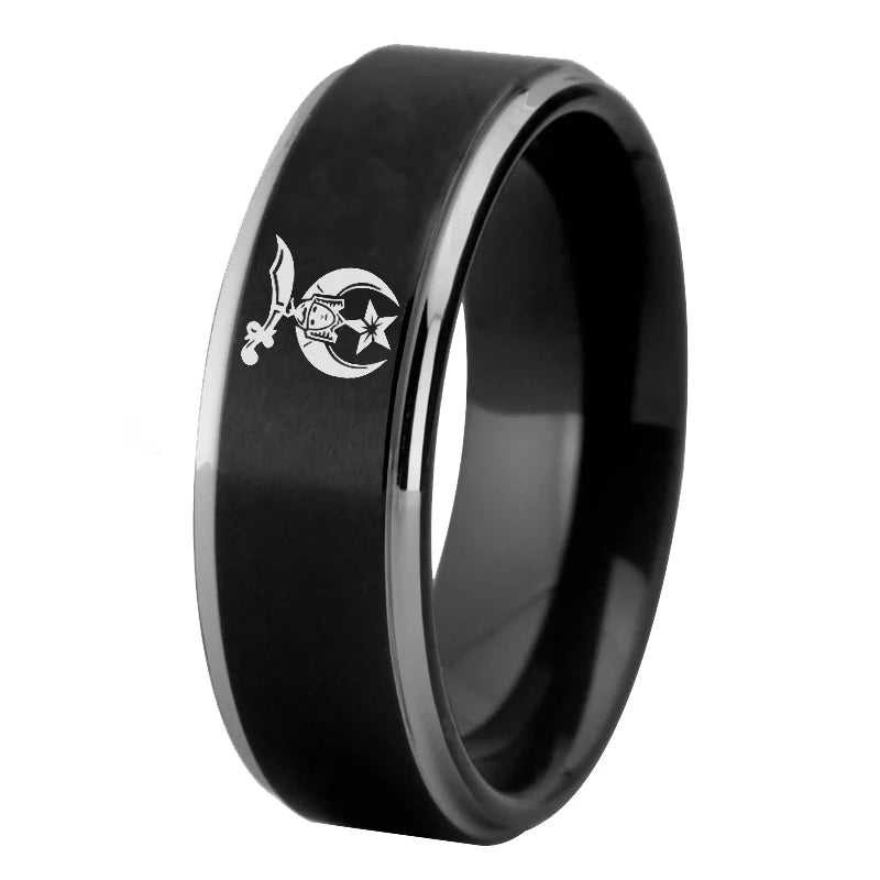 Shriners Freemason Masonic TUNGSTEN Ring - Black Color