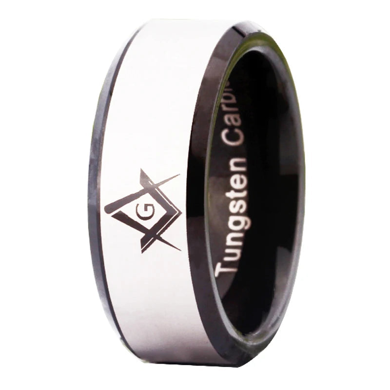 Master Mason Blue Lodge Masonic TUNGSTEN Ring - White & Black Color