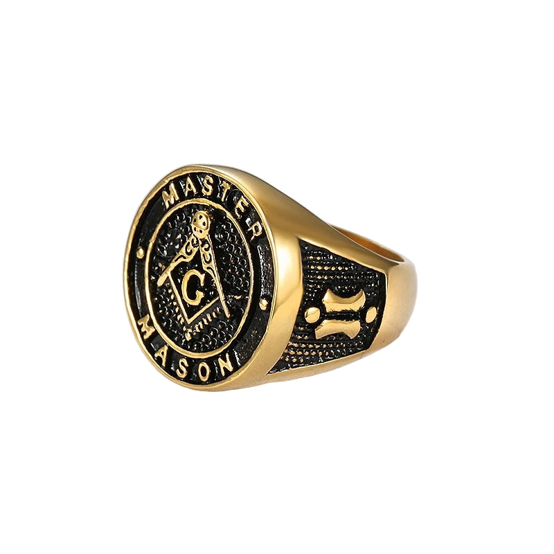 Master Mason Blue Lodge Masonic Stainless Steel Ring - Gold