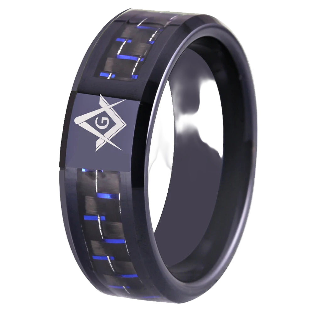 Master Mason Blue Lodge Masonic TUNGSTEN Ring - Black