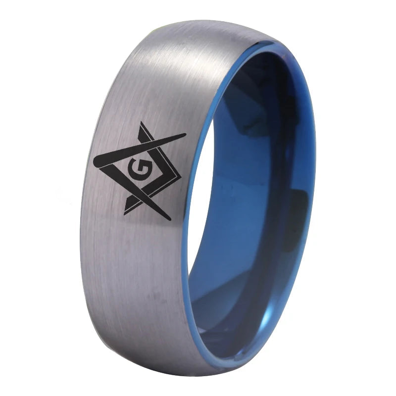 Master Mason Blue Lodge Masonic TUNGSTEN Ring - Silver