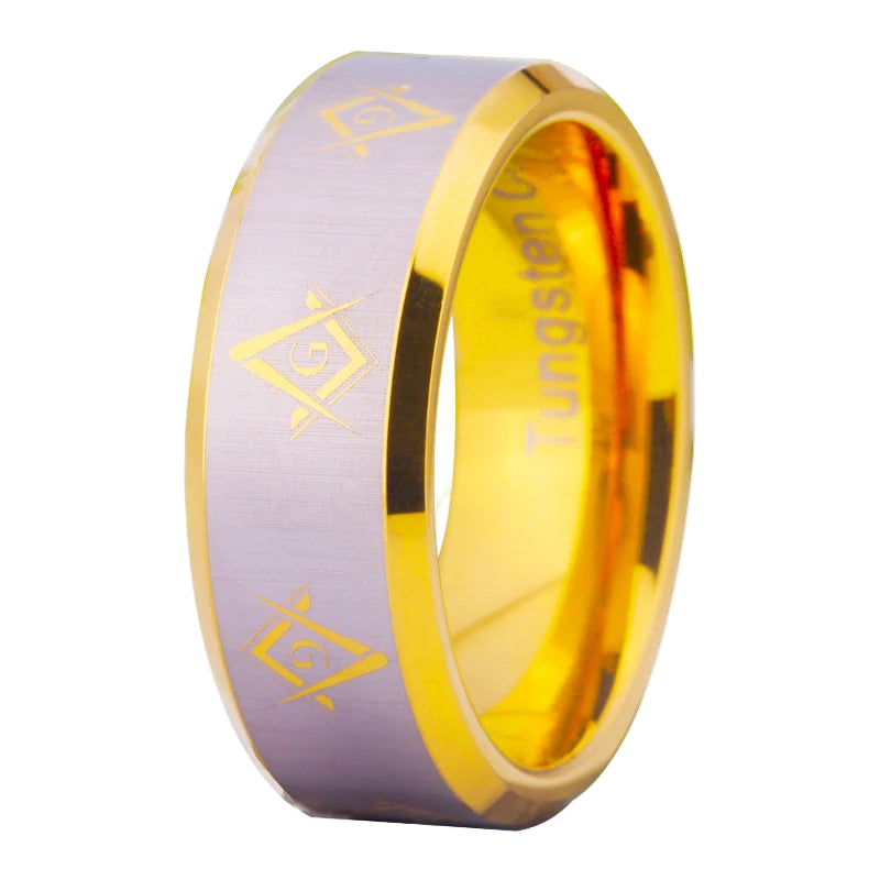 Master Mason Blue Lodge Masonic TUNGSTEN Ring - Gold