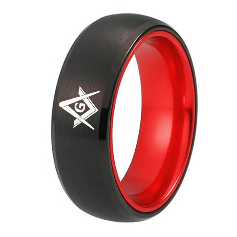 Master Mason Blue Lodge Masonic TUNGSTEN Ring - Black & Red Color