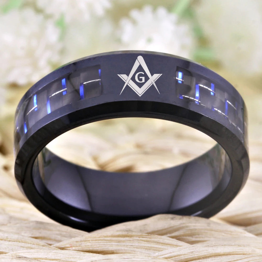 Master Mason Blue Lodge Masonic TUNGSTEN Ring - Black