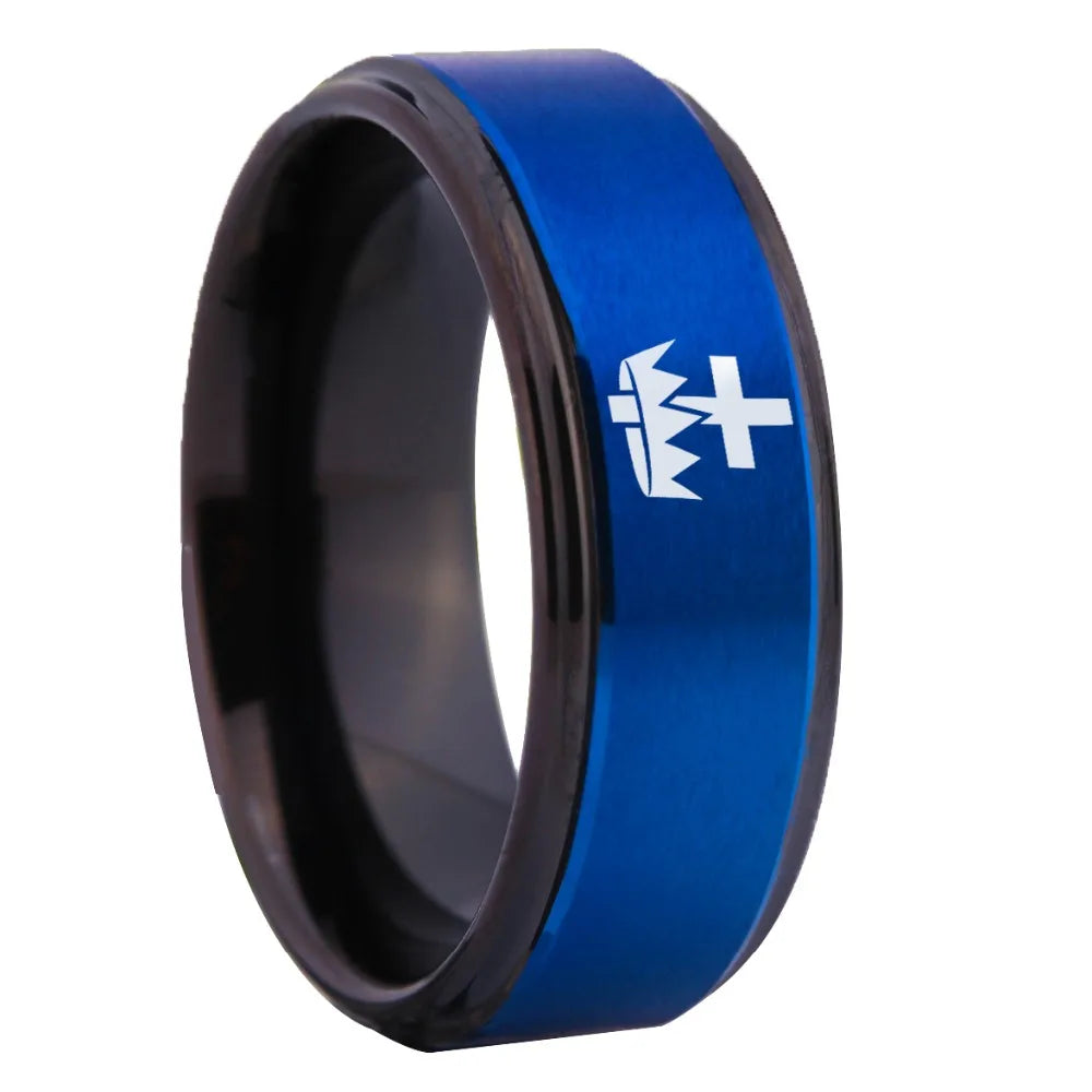 Knights Templar Masonic TUNGSTEN Ring - Blue