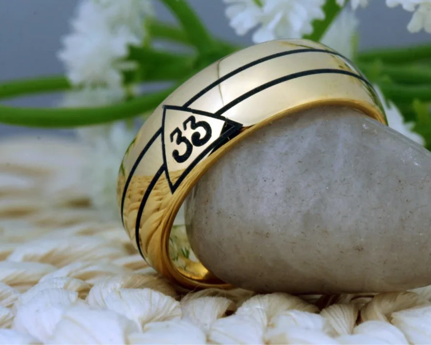 Scottish Rite 33 Degree Masonic TUNGSTEN Ring - Gold