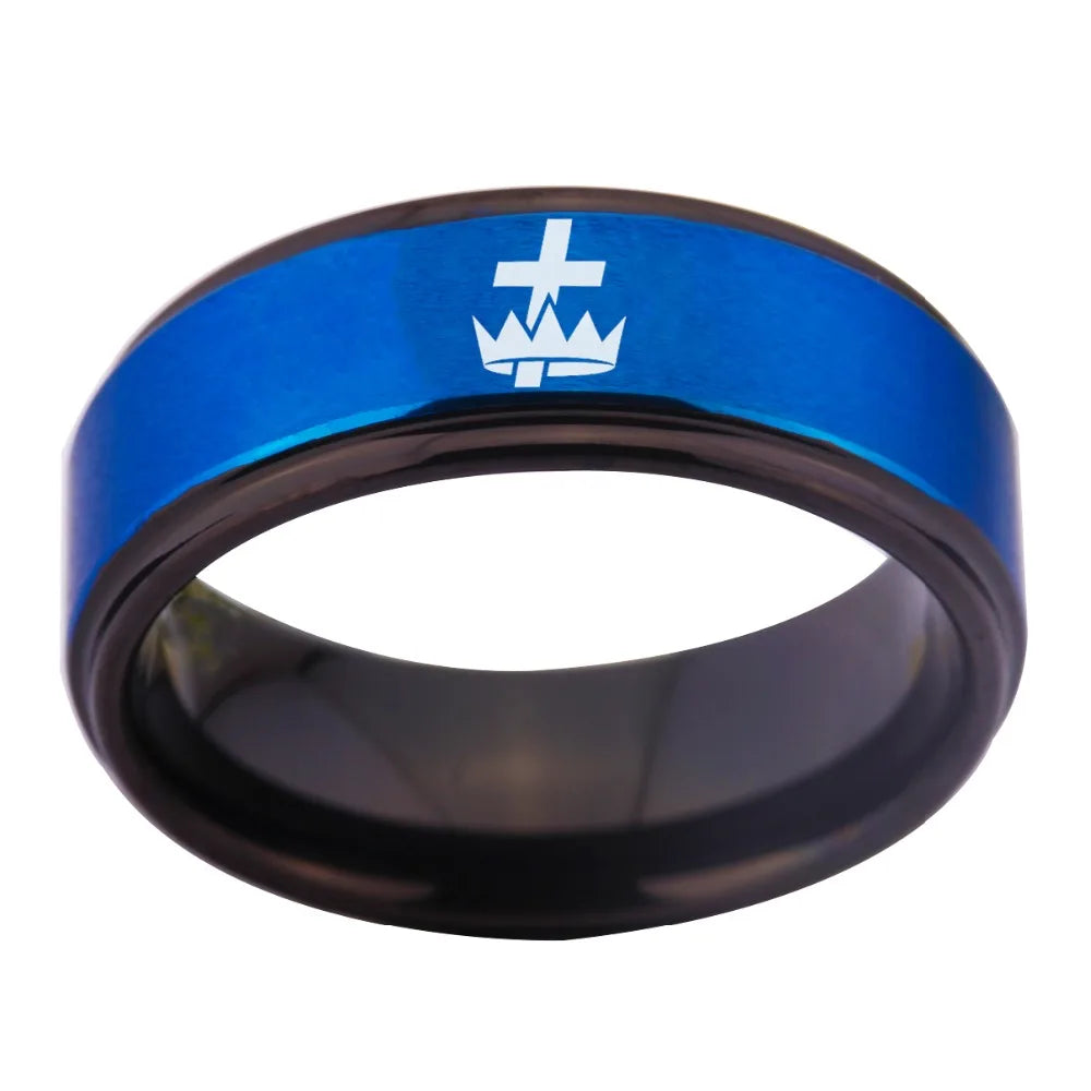 Knights Templar Masonic TUNGSTEN Ring - Blue