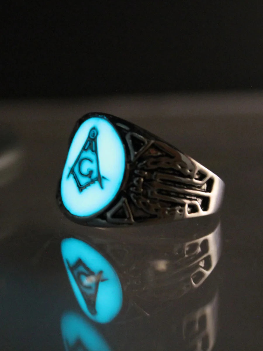 Master Mason Blue Lodge Masonic Glowing Ring - Silver Color