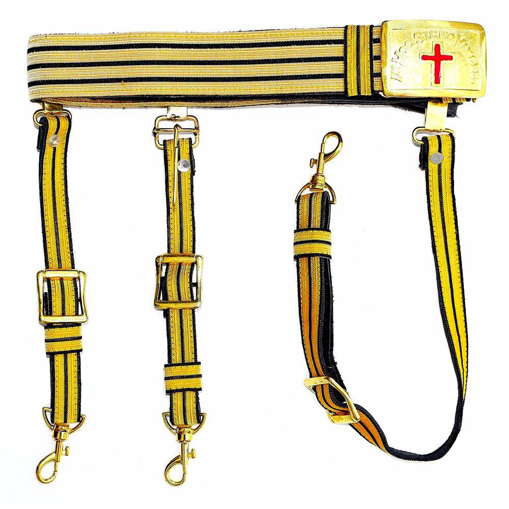 Past Commander Knights Templar Commandery Masonic Regalia Belt - Black & Gold Lace