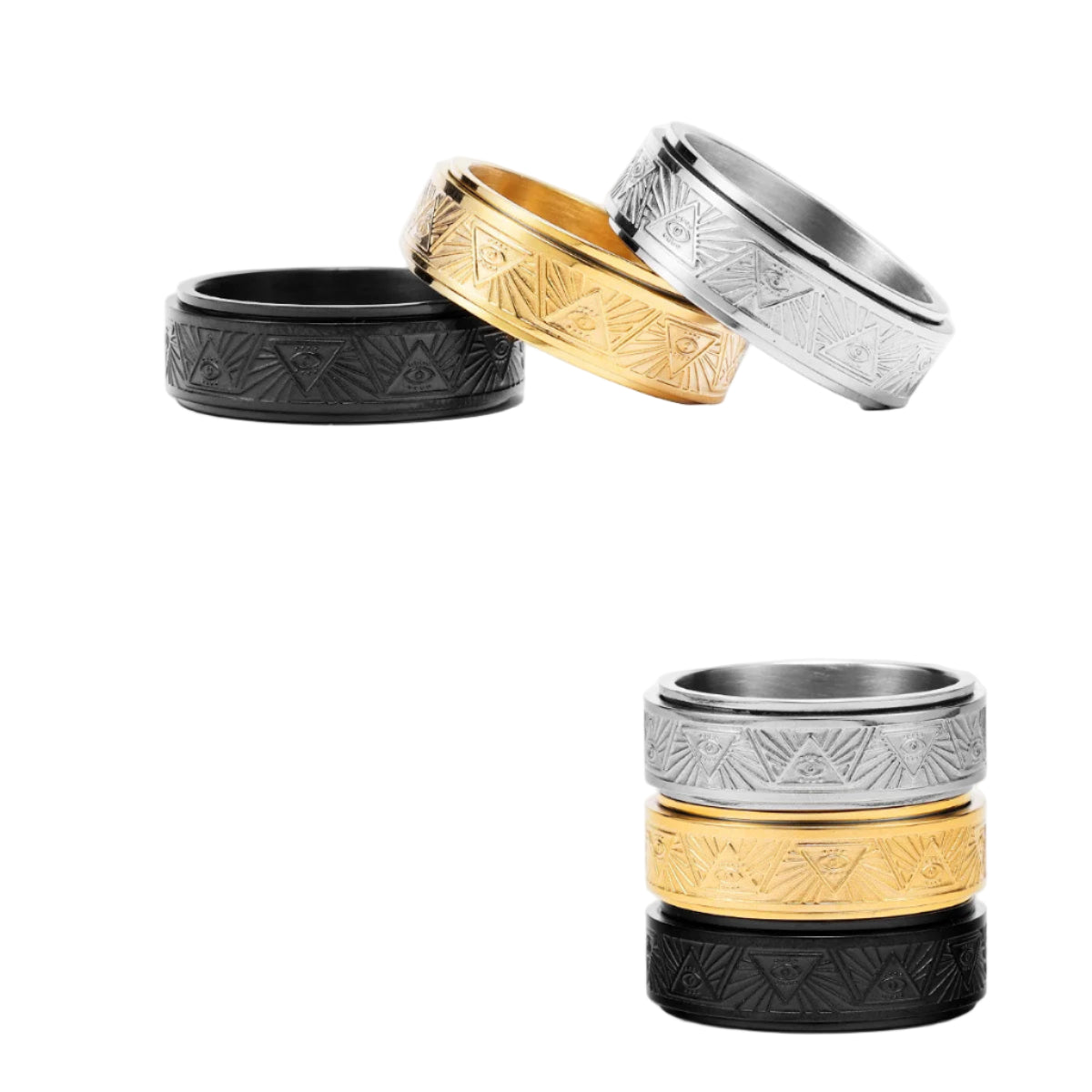 Illuminati Freemasonry Eye Masonic Stainless Steel Ring - Various Color