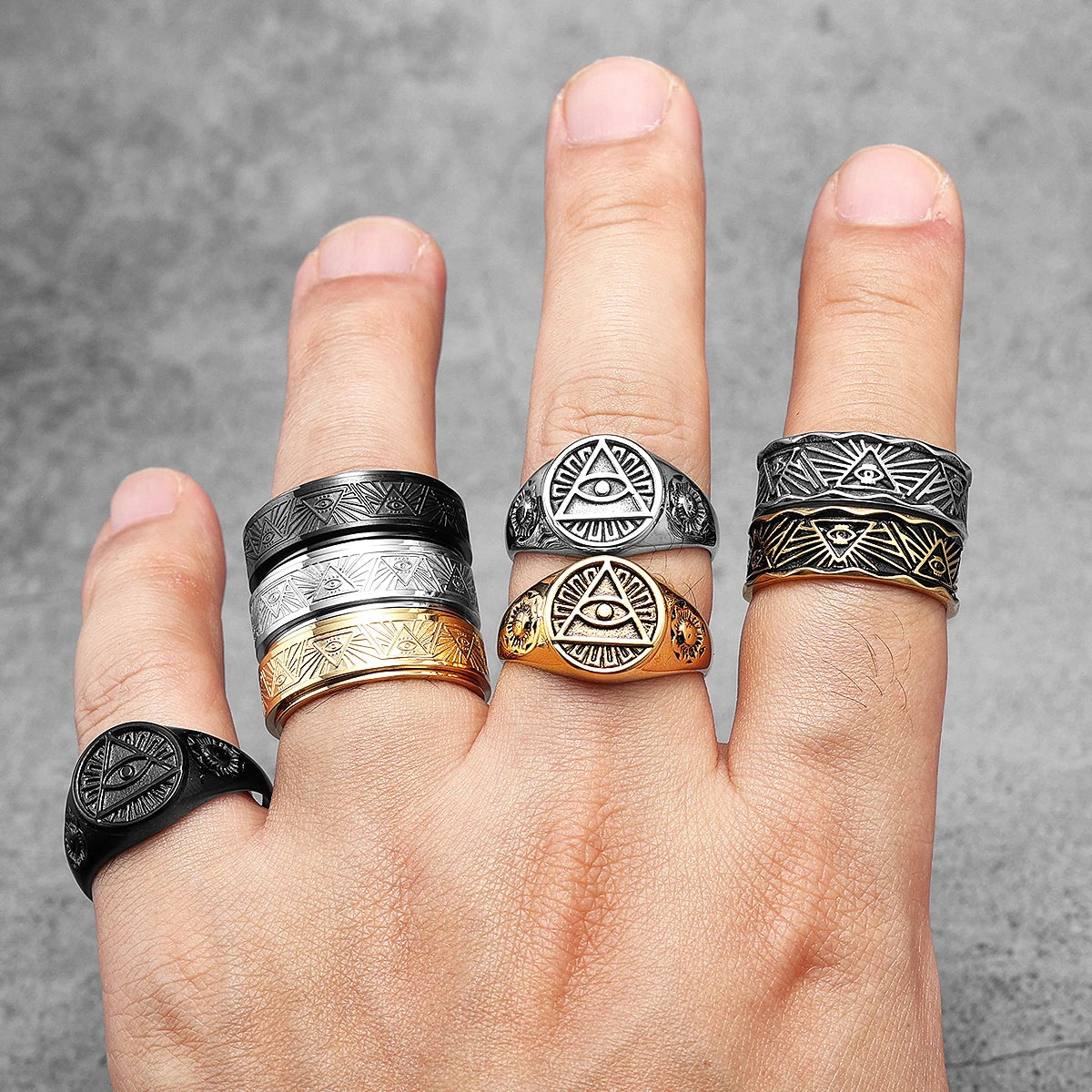 Illuminati Freemasonry Eye Masonic Stainless Steel Ring - Various Color
