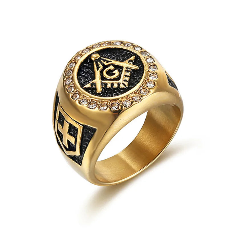 Master Mason Blue Lodge Masonic Stainless Steel Ring - Gold Color
