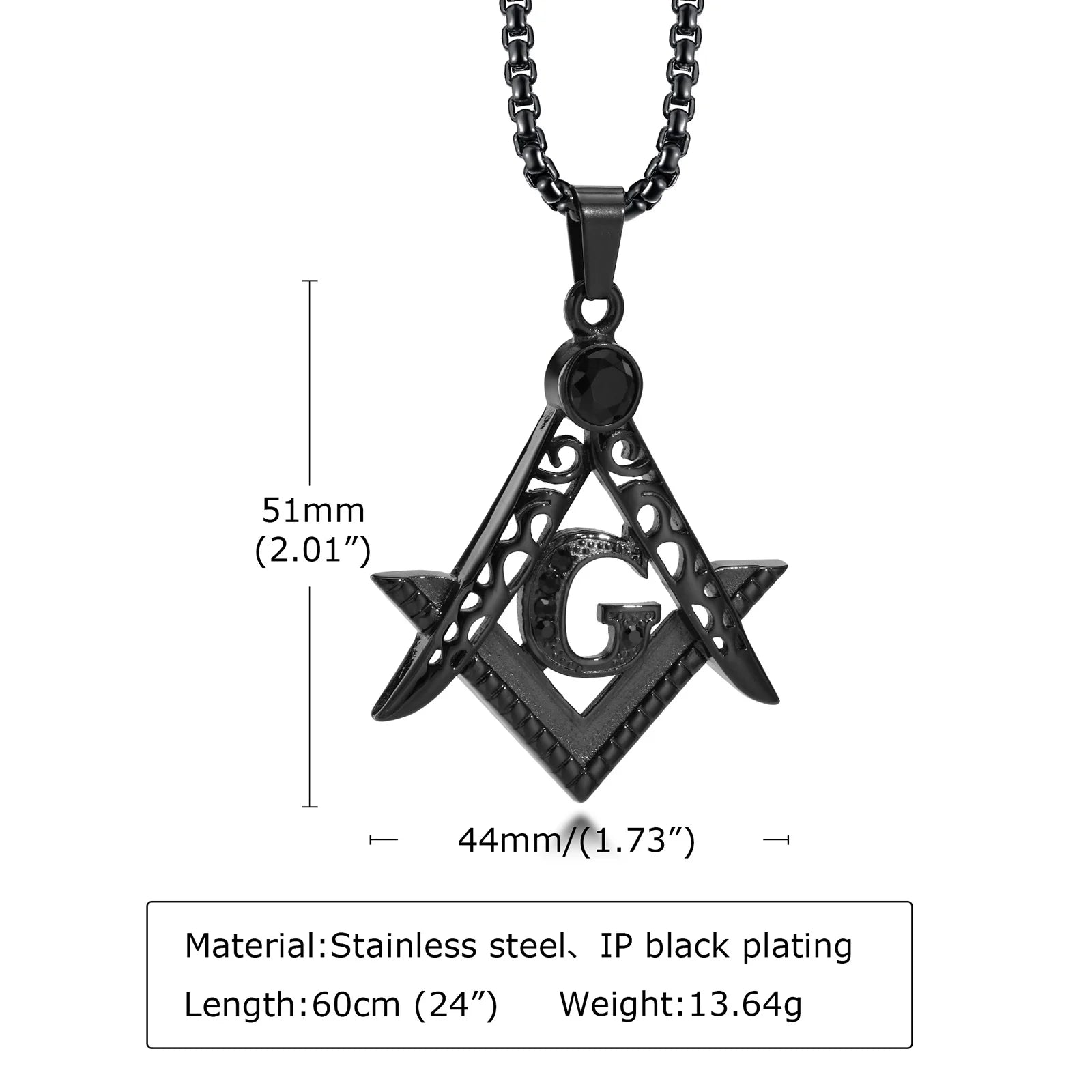 Master Mason Blue Lodge Masonic Necklace - Black