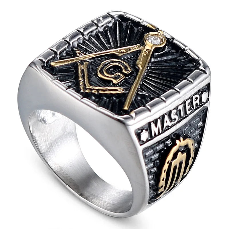 Master Mason Blue Lodge Masonic Stainless Steel Ring - Silver