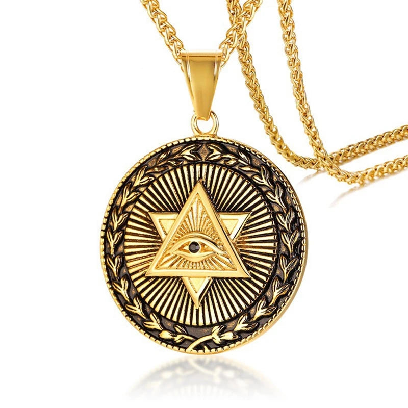Ancient Egypt Eye Masonic Necklace - Gold