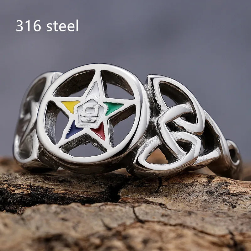 Order Of Eastern Star OES Masonic Stainless Steel Ring - Silver