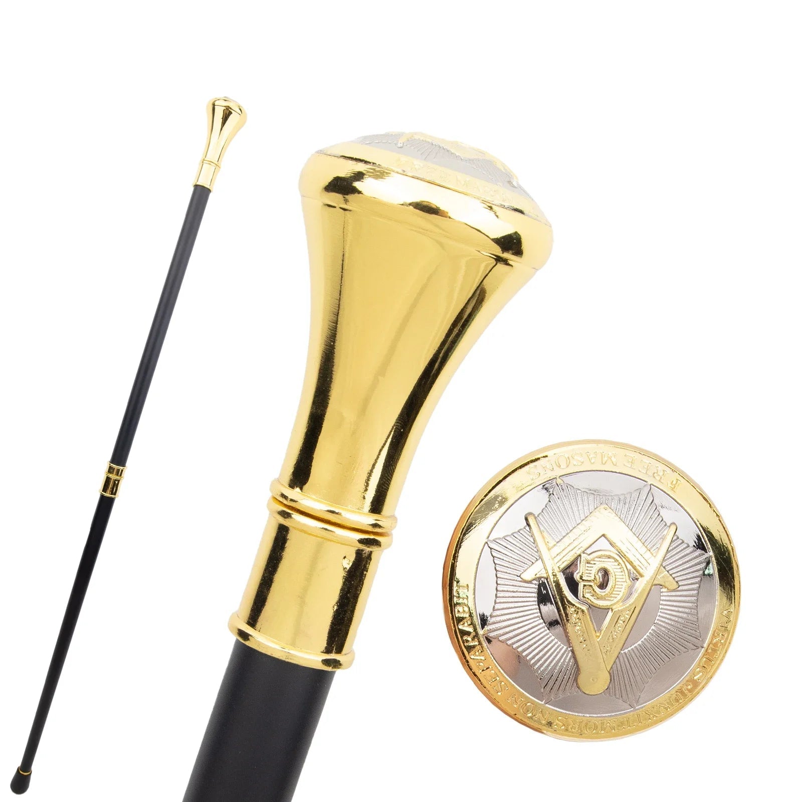 Master Mason Golden White Freemasonry Walking Cane - Size 92cm