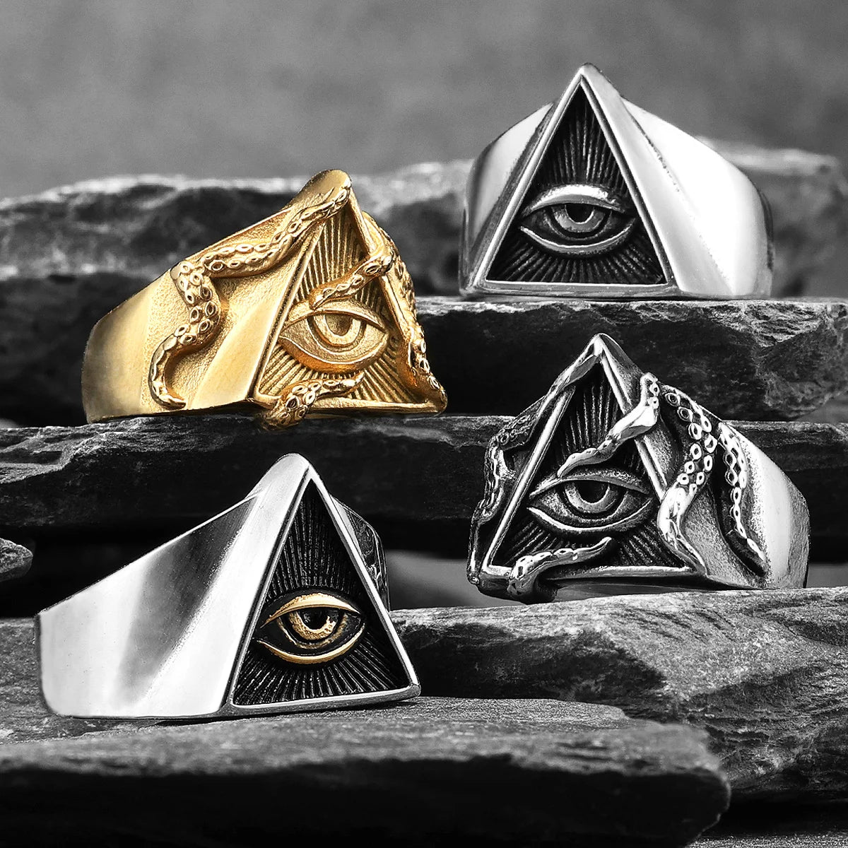Illuminati Pyramid Eye Symbol Masonic Ring - Various Color