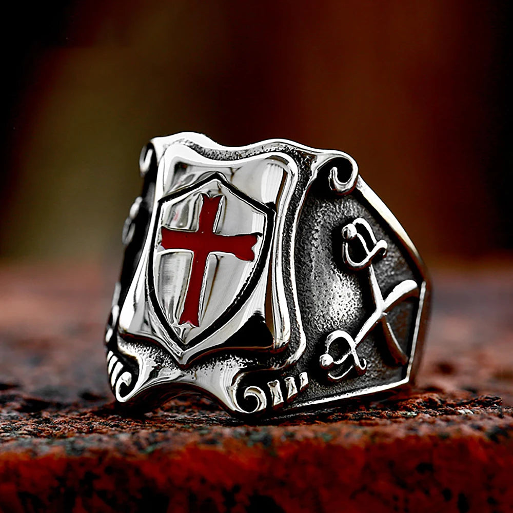 Knights Templar Masonic Stainless Steel Ring - Silver