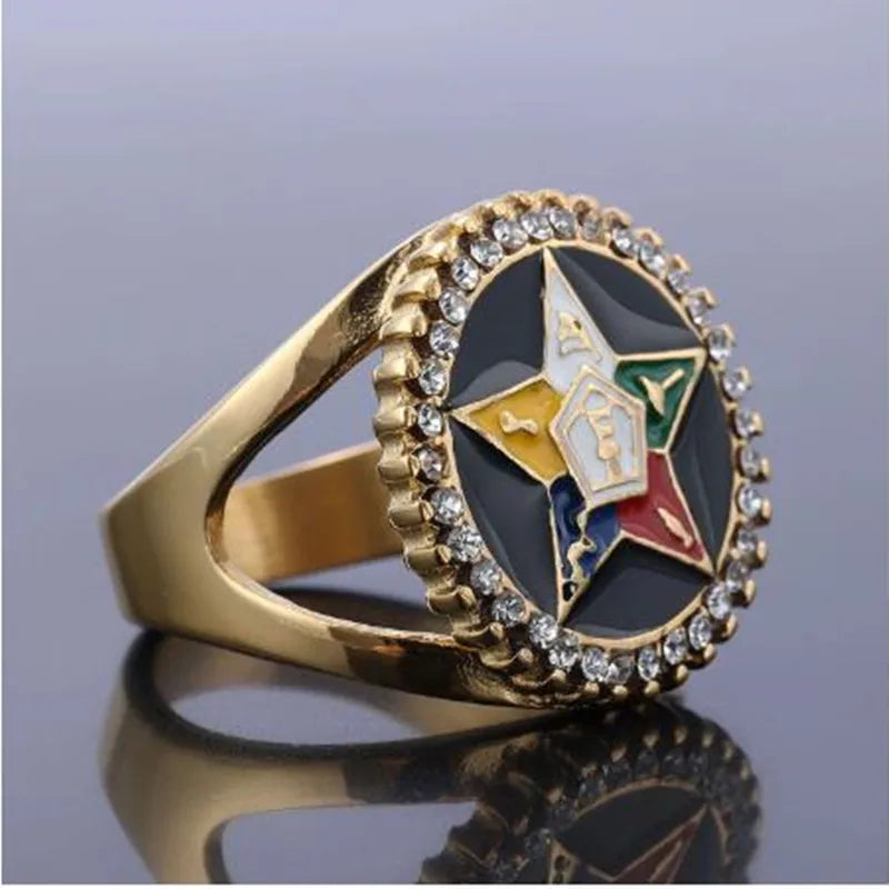 Order Of Eastern Star OES Masonic Stainless Steel Ring - Gold