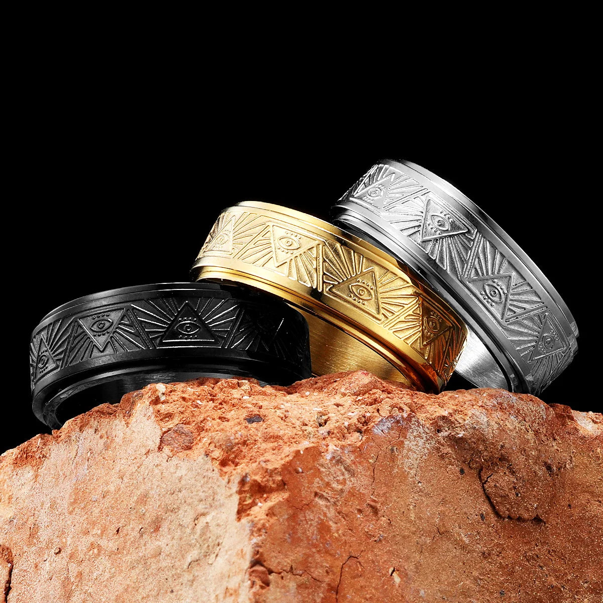 Illuminati Freemasonry Eye Masonic Stainless Steel Ring - Various Color