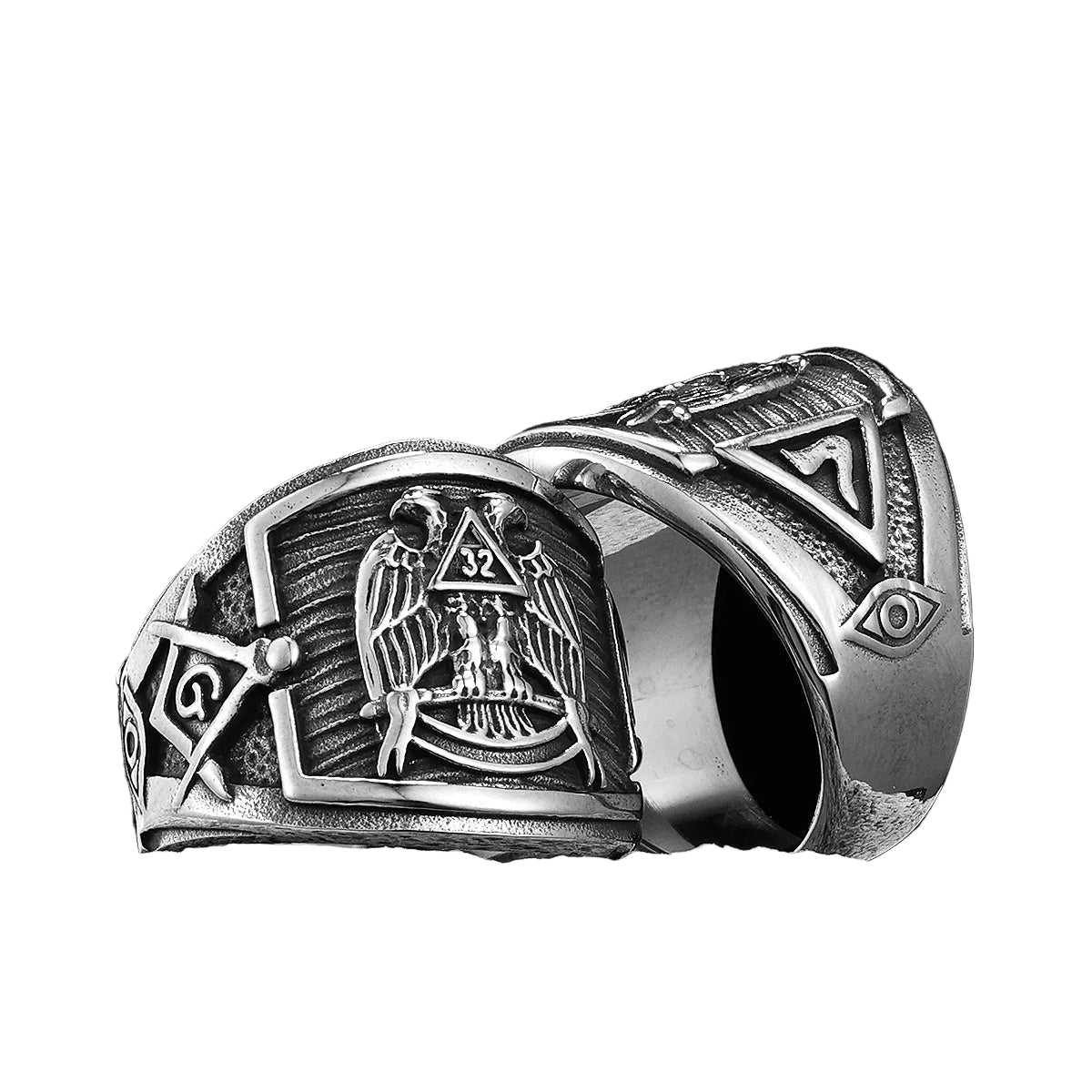 Scottish Rite 32 Degree Masonic Stainless Steel Ring - Silver