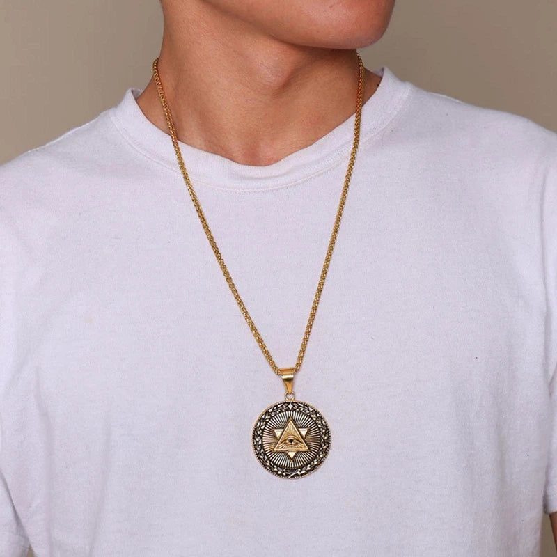 Ancient Egypt Eye Masonic Necklace - Gold