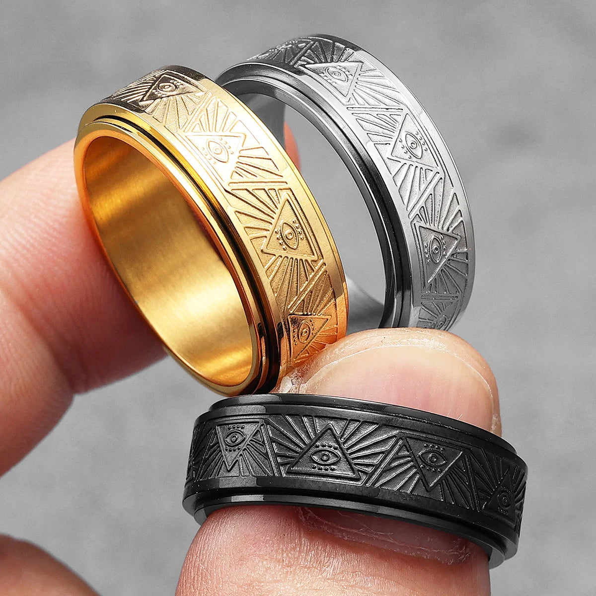 Illuminati Freemasonry Eye Masonic Stainless Steel Ring - Various Color