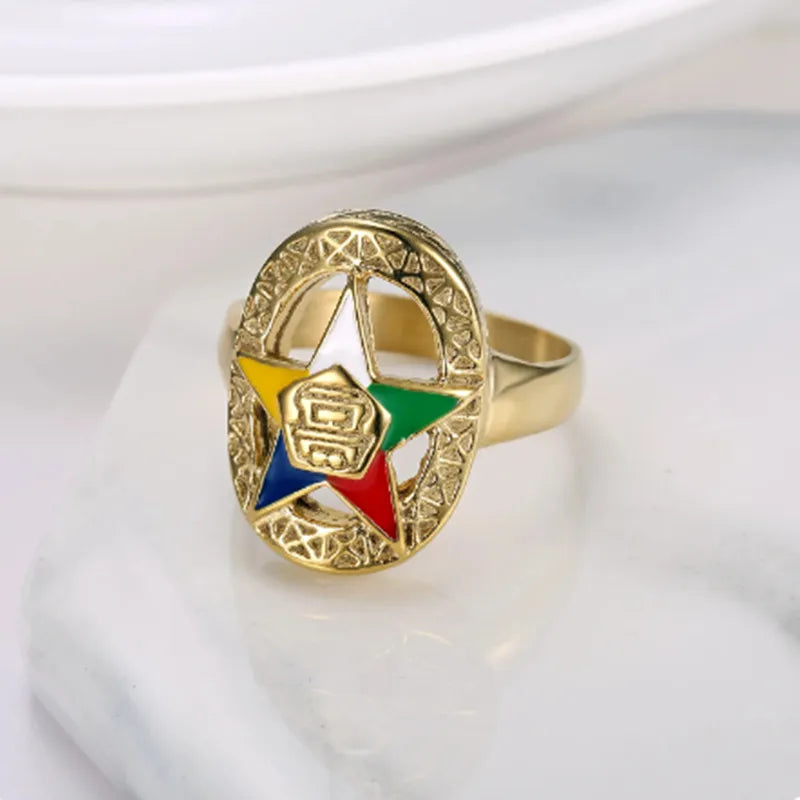 Order Of Eastern Star OES Masonic Stainless Steel Ring - Various Color