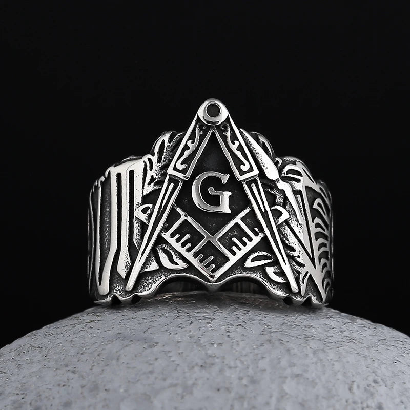 Master Mason Blue Lodge Masonic Stainless Steel Ring - Silver