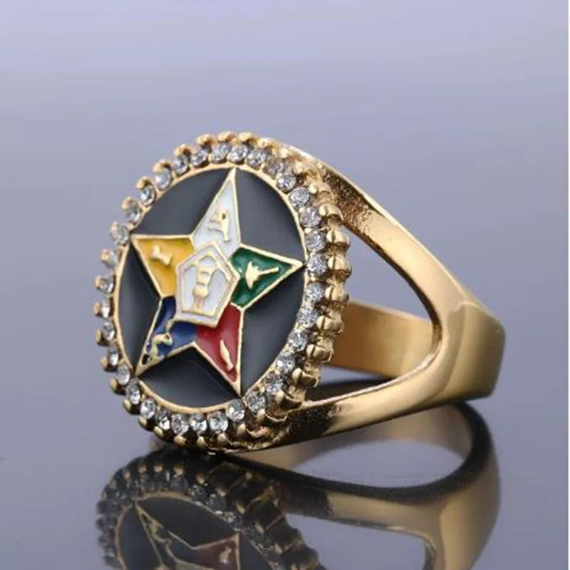 Order Of Eastern Star OES Masonic Stainless Steel Ring - Gold