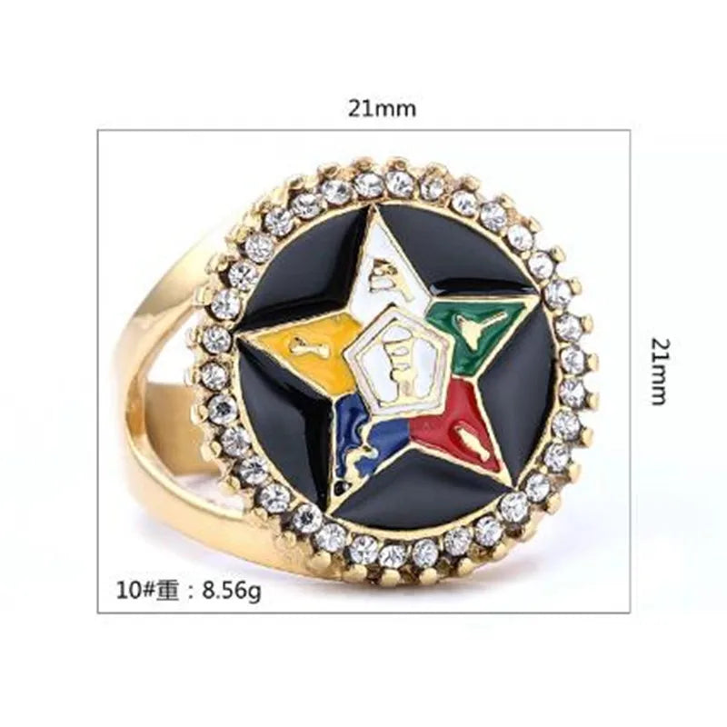 Order Of Eastern Star OES Masonic Stainless Steel Ring - Gold