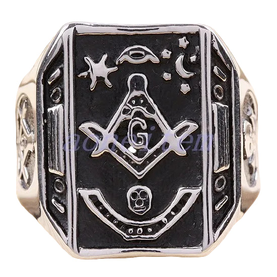 Master Mason Blue Lodge Masonic Stainless Steel Ring - Silver