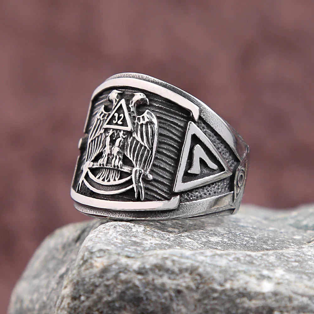 Scottish Rite 32 Degree Masonic Stainless Steel Ring - Silver