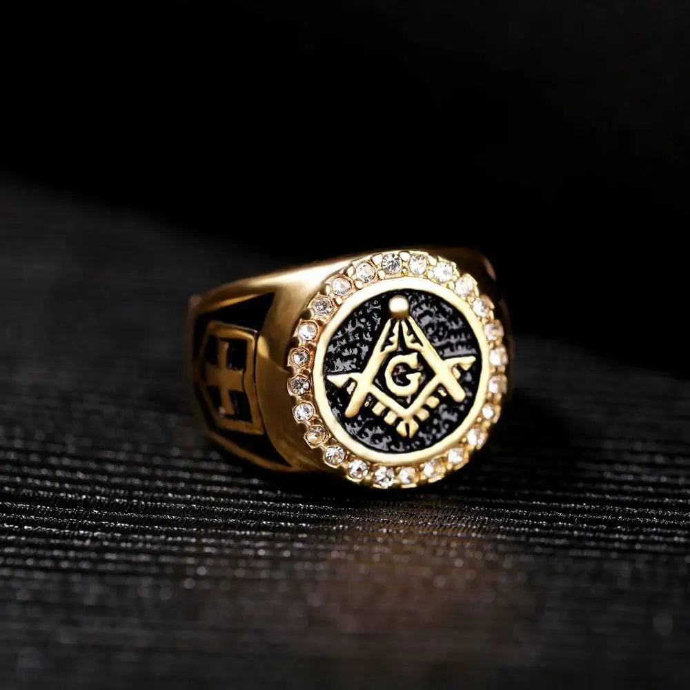 Master Mason Blue Lodge Masonic Stainless Steel Ring - Gold Color