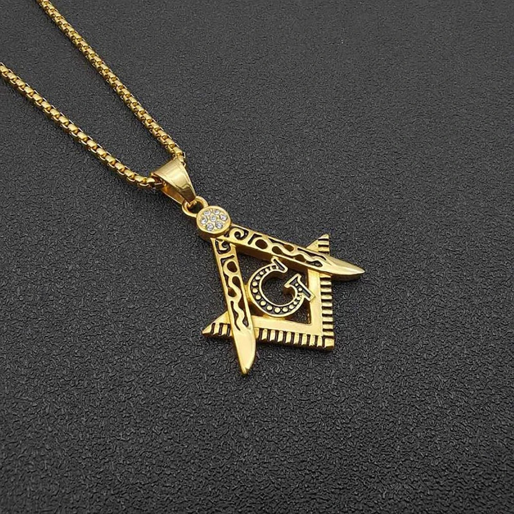 Master Mason Blue Lodge Masonic Necklace - Gold