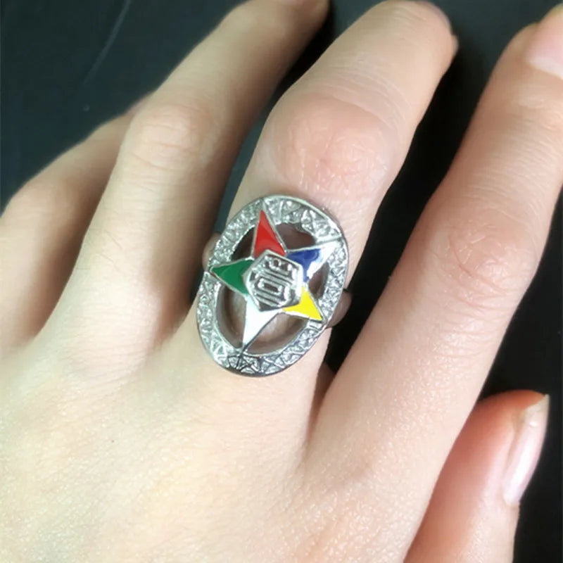Order Of Eastern Star OES Masonic Stainless Steel Ring - Various Color