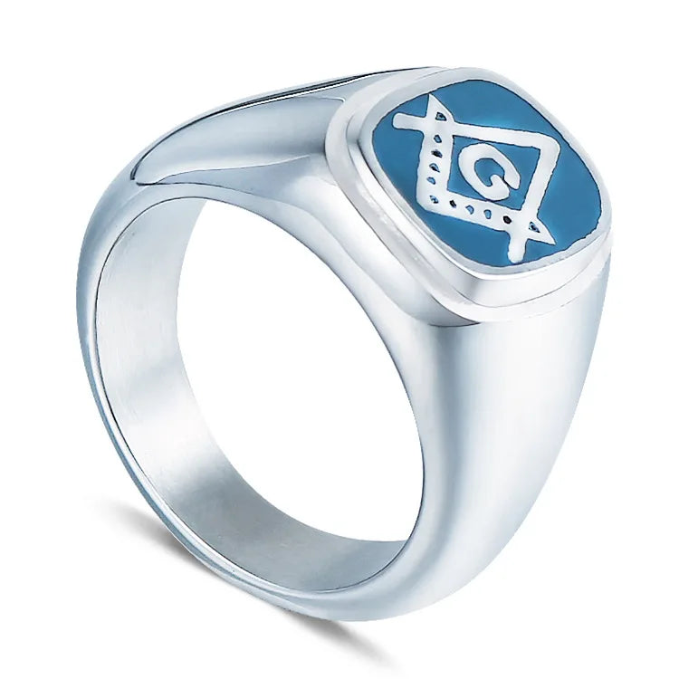 Master Mason Blue Lodge Masonic Stainless Steel Ring - Silver