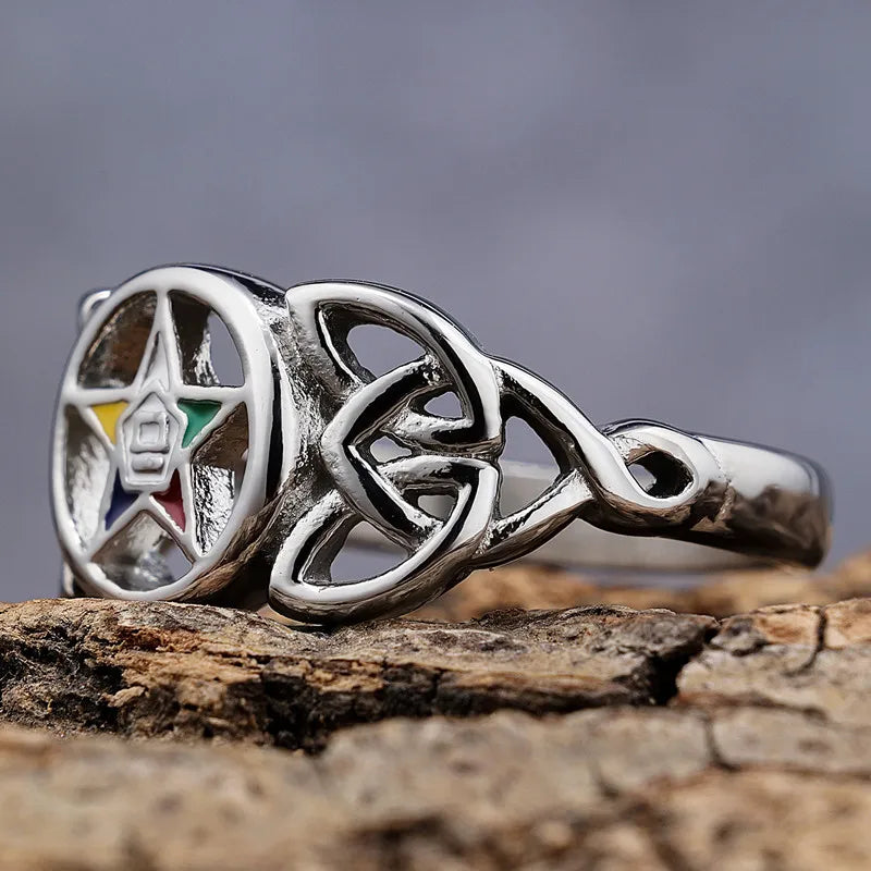 Order Of Eastern Star OES Masonic Stainless Steel Ring - Silver