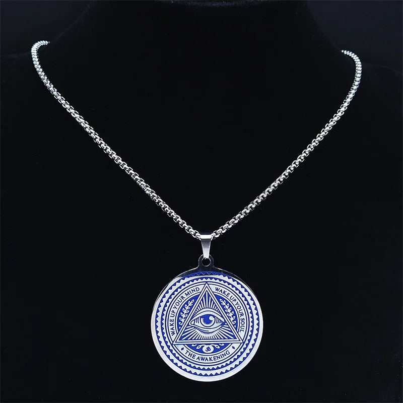 Omniscient Eye Masonic Necklace - Blue