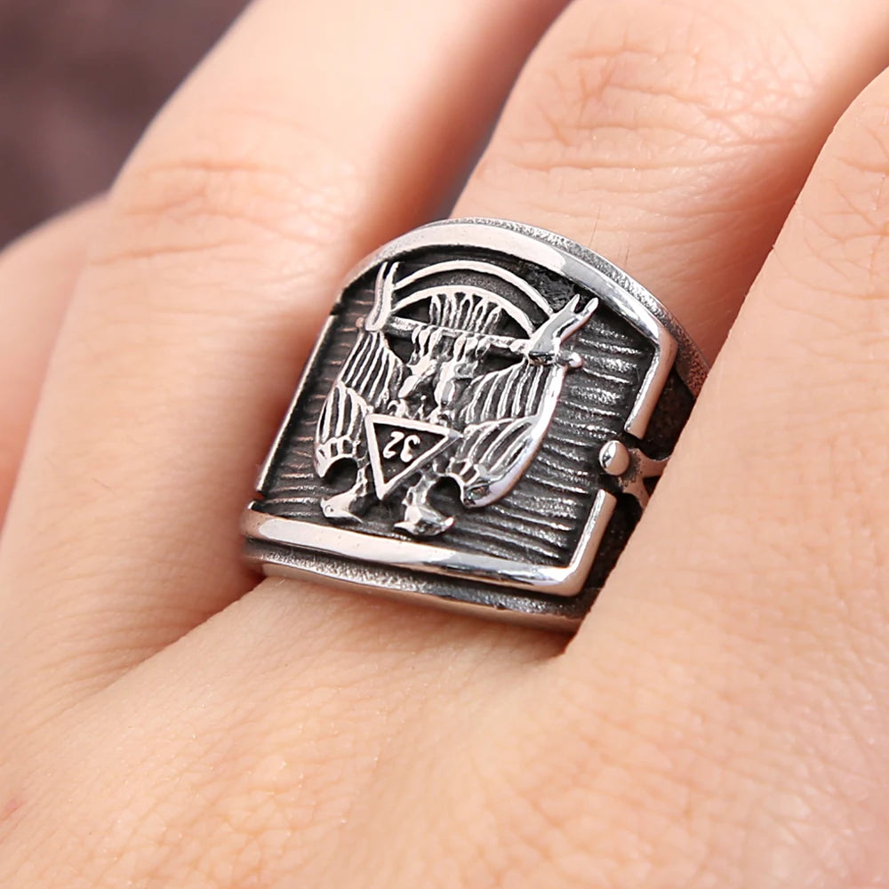 Scottish Rite 32 Degree Masonic Stainless Steel Ring - Silver