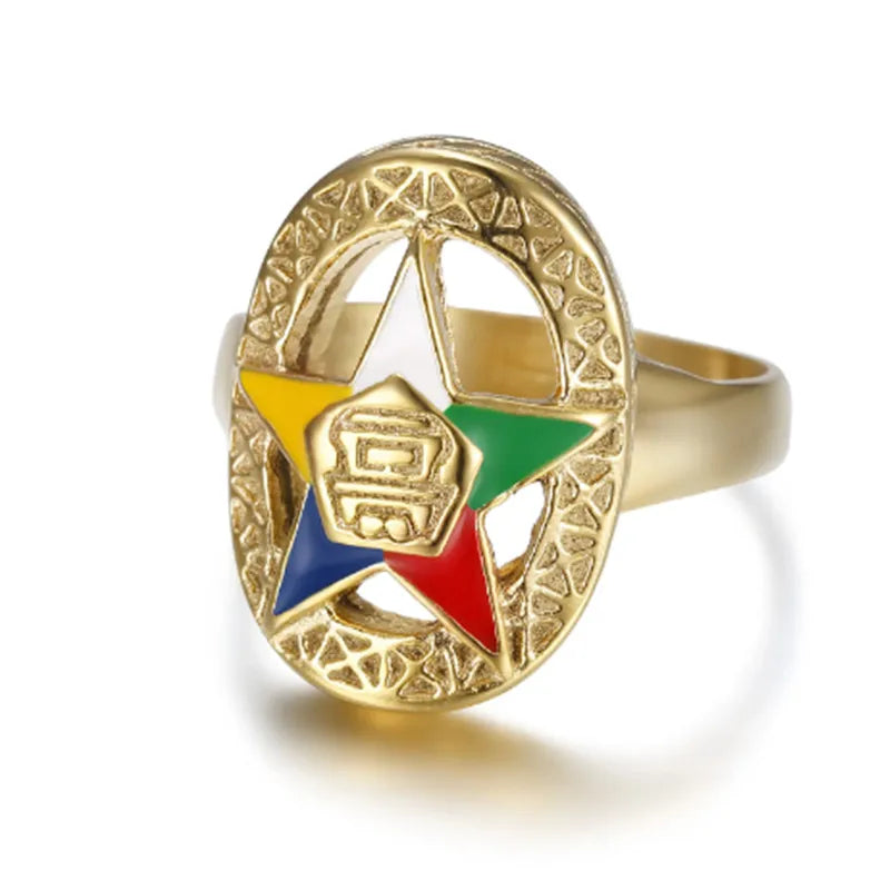 Order Of Eastern Star OES Masonic Stainless Steel Ring - Various Color
