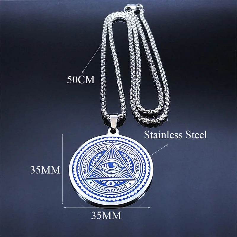 Omniscient Eye Masonic Necklace - Blue