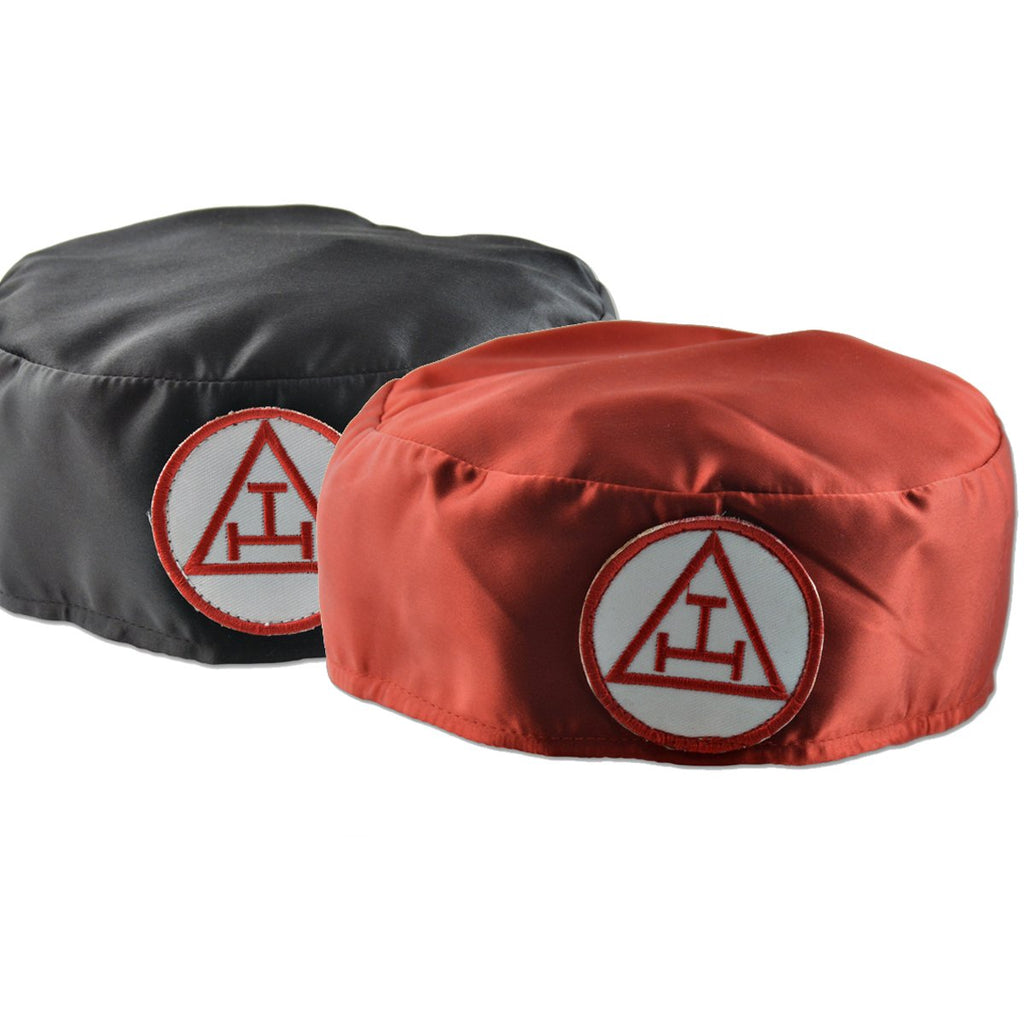 Royal Arch Masonic Crown Cap – Red & Black Satin with Triple Tau Insignia