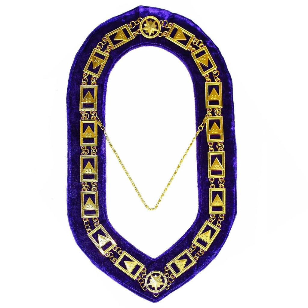 33rd Degree Scottish Rite Masonic Chain Collar - Gold Plated on Purple Velvet