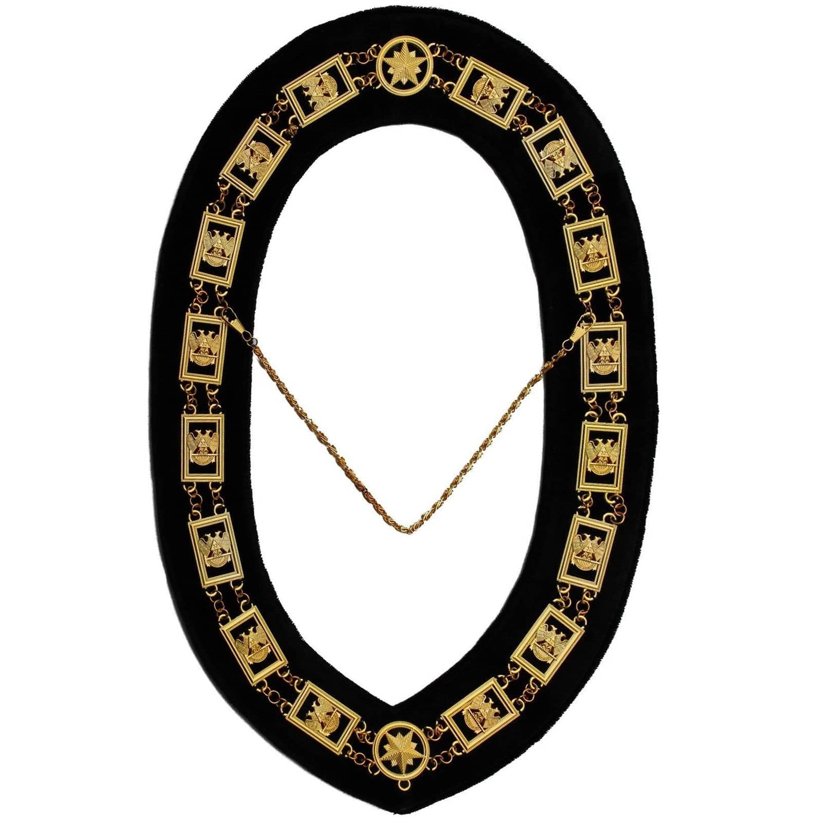 32nd Degree Scottish Rite Masonic Chain Collar - Gold Plated on Black Velvet